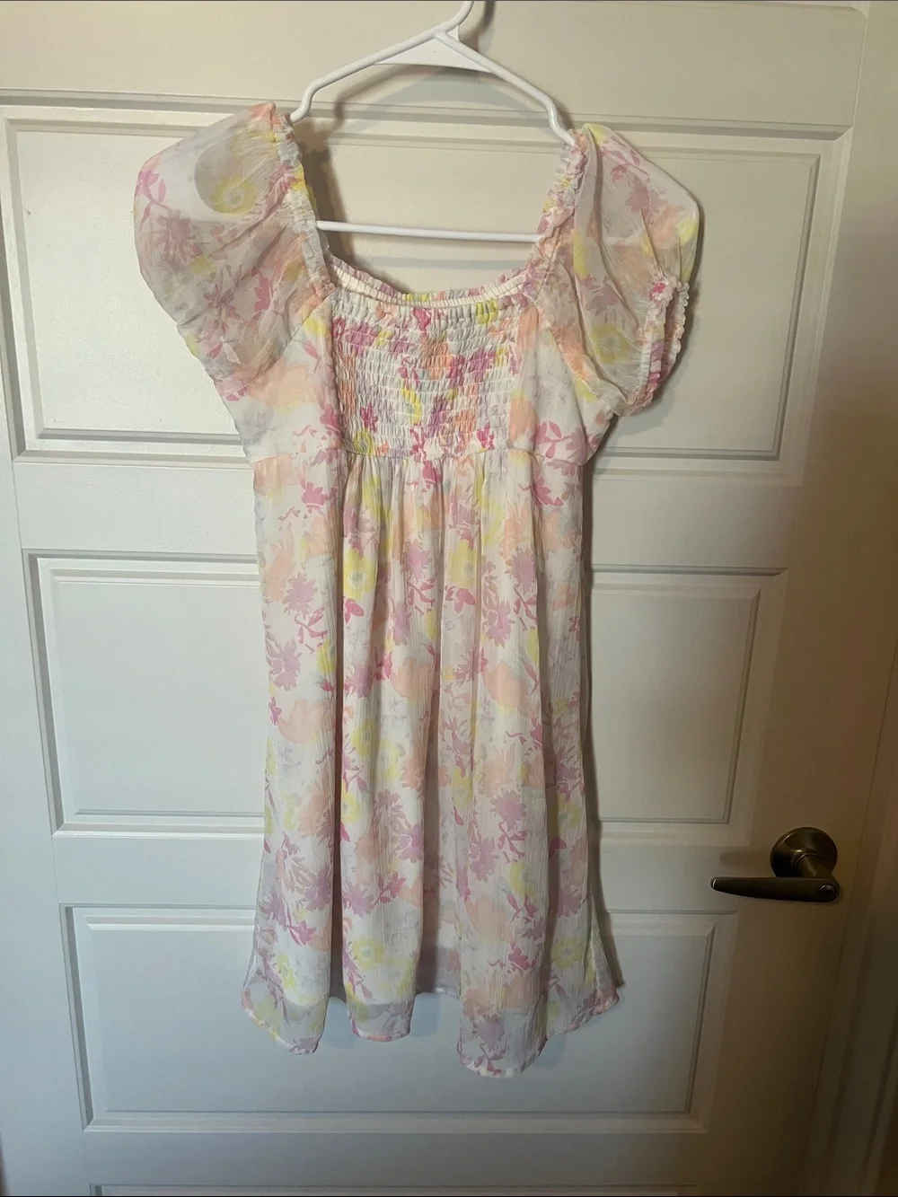 SO Girls Floral Puff-Sleeve Dress in Pink & Yellow